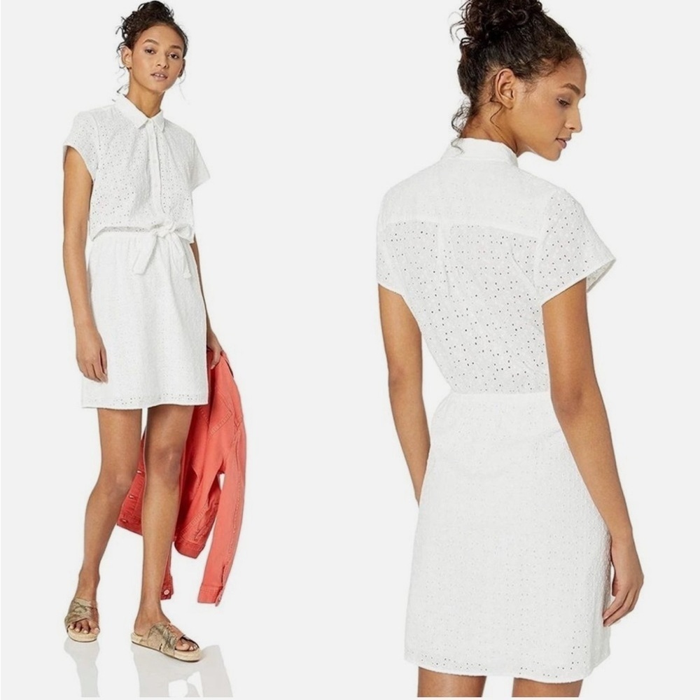 J. Crew Mercantile Small Eyelet White Shirt Dress Babydoll Cottagecore Preppy
